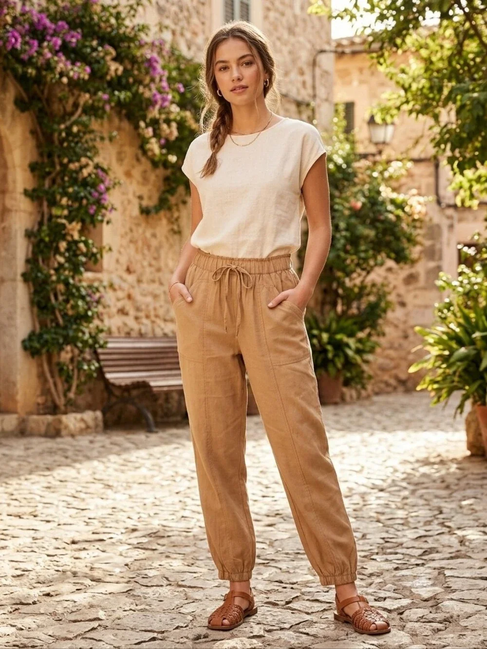 Abercrombie & Fitch Tan Elastic Waist Joggers - Picture 1 of 9